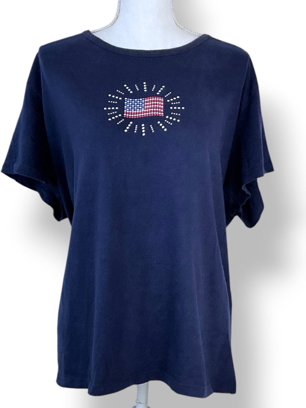 Independence Day Tee Shirt Patriotic 4th of July Flag Top Crewneck Blue Women 3X - Picture 11 of 11